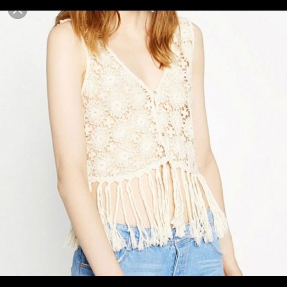Zara Woven Crocheted Fringe Vest/Top Cream Size L - Picture 8 of 8